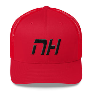 New Hampshire - Mesh Back Trucker Cap - Black Embroidery - NH - Many Hat Color Options Available