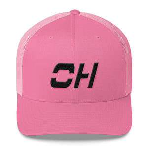 Ohio - Mesh Back Trucker Cap - Black Embroidery - OH - Many Hat Color Options Available