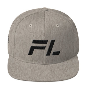 Florida - Flat Brim Hat - Black Embroidery - FL - Many Hat Color Options Available