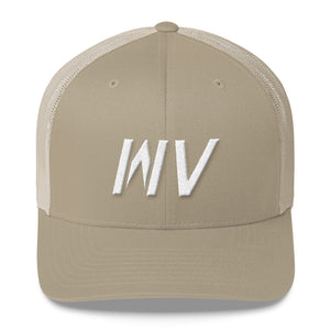 West Virginia - Mesh Back Trucker Cap - White Embroidery - WV - Many Hat Color Options Available