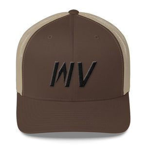 West Virginia - Mesh Back Trucker Cap - Black Embroidery - WV - Many Hat Color Options Available