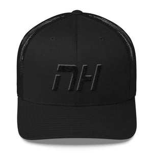 New Hampshire - Mesh Back Trucker Cap - Black Embroidery - NH - Many Hat Color Options Available