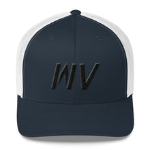 West Virginia - Mesh Back Trucker Cap - Black Embroidery - WV - Many Hat Color Options Available