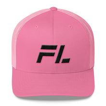 Florida - Mesh Back Trucker Cap - Black Embroidery - FL - Many Hat Color Options Available