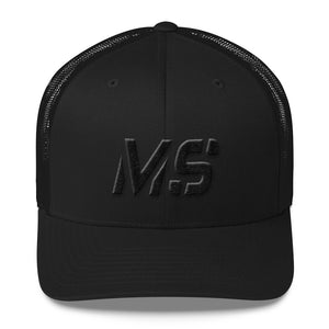 Mississippi - Mesh Back Trucker Cap - Black Embroidery - MS - Many Hat Color Options Available