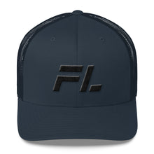 Florida - Mesh Back Trucker Cap - Black Embroidery - FL - Many Hat Color Options Available