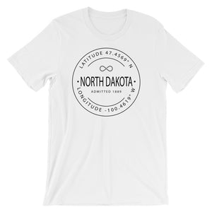 North Dakota - Short-Sleeve Unisex T-Shirt - Latitude & Longitude