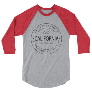 California - 3/4 Sleeve Raglan Shirt - Latitude & Longitude