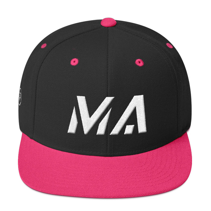 Massachusetts - Flat Brim Hat - White Embroidery - MA - Many Hat Color Options Available