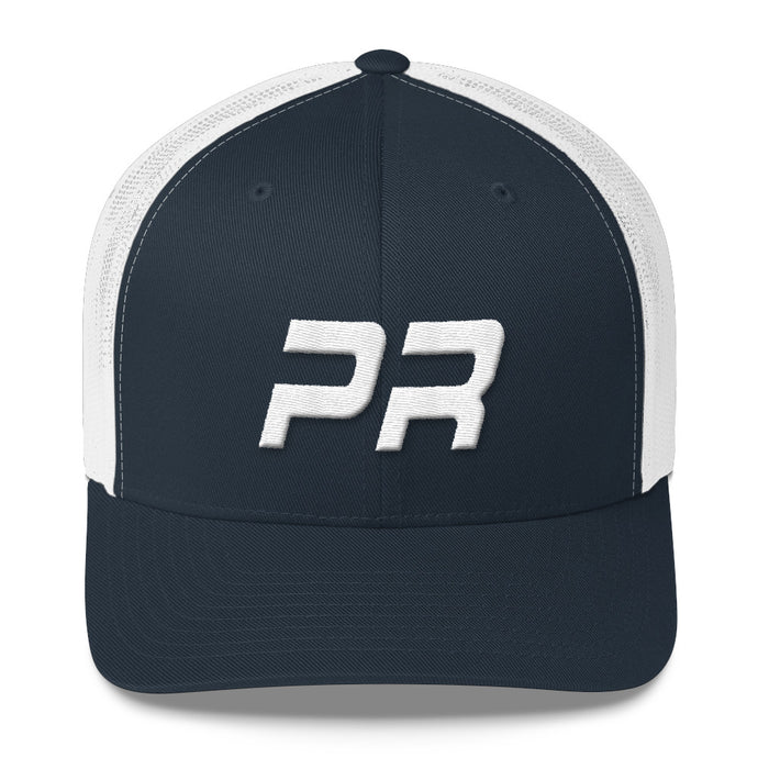 Puerto Rico - Mesh Back Trucker Cap - White Embroidery - PR - Many Hat Color Options Available