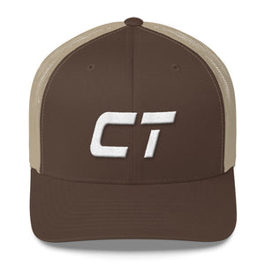 Connecticut - Mesh Back Trucker Cap - White Embroidery - CT - Many Hat Color Options Available