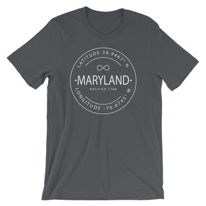 Maryland - Short-Sleeve Unisex T-Shirt - Latitude & Longitude