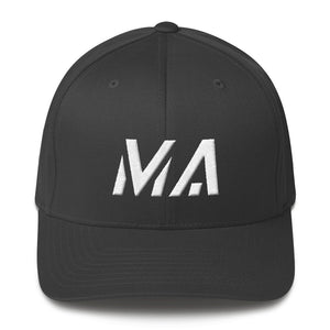 Massachusetts - Structured Twill Cap - White Embroidery - MA - Many Hat Color Options Available
