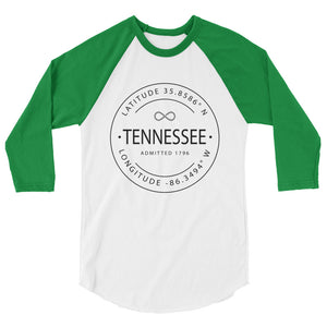 Tennessee - 3/4 Sleeve Raglan Shirt - Latitude & Longitude