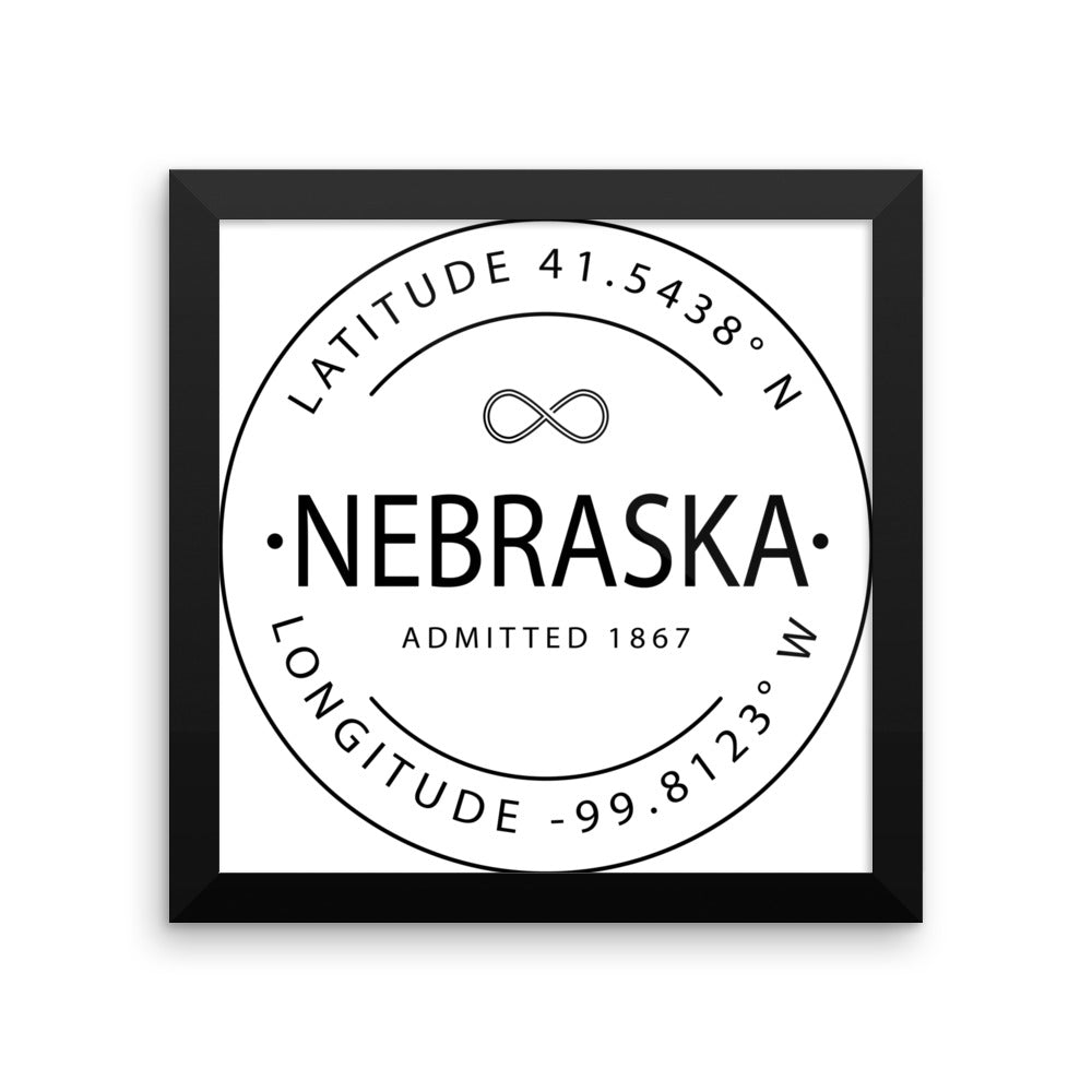 Nebraska - Framed Print - Latitude & Longitude