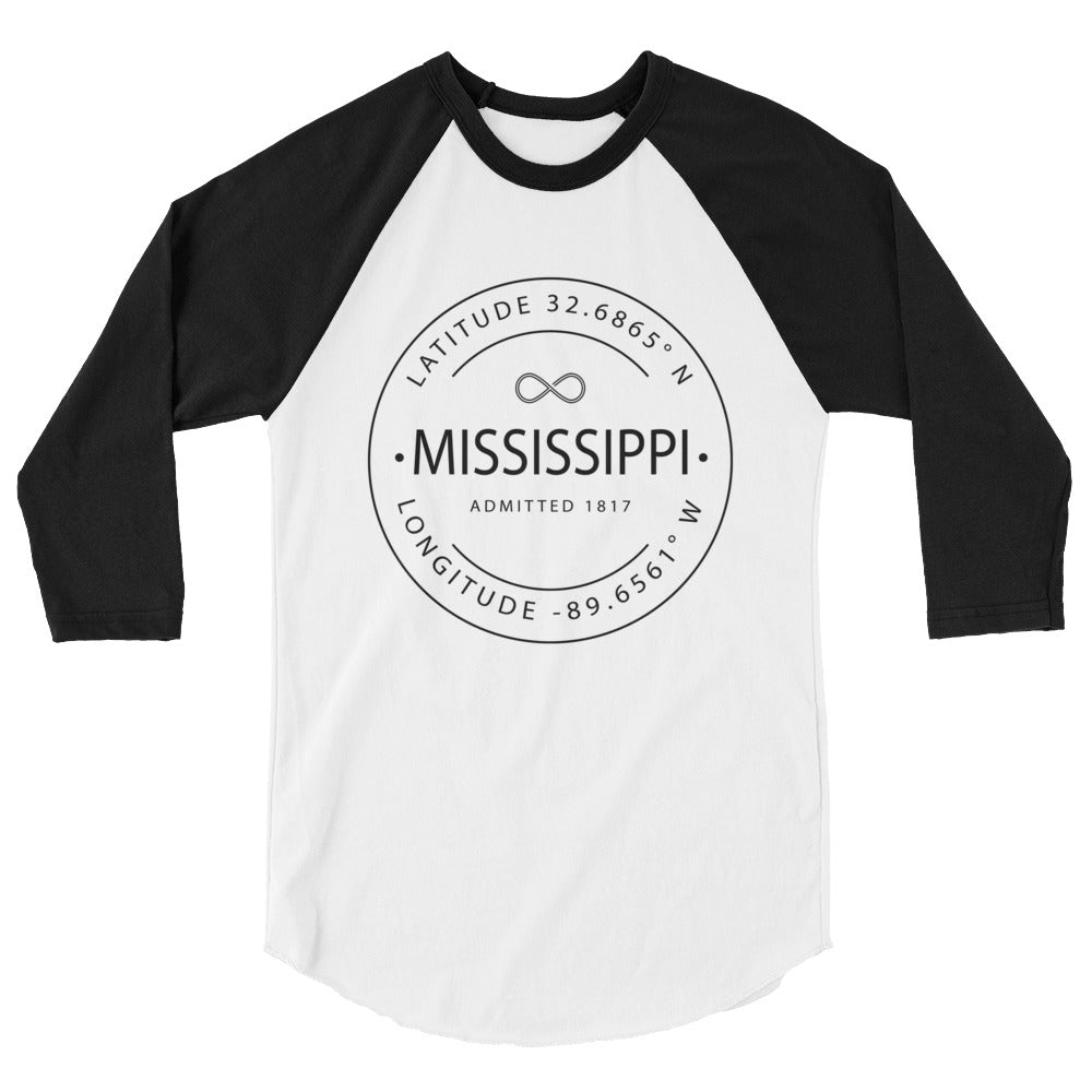 Mississippi - 3/4 Sleeve Raglan Shirt - Latitude & Longitude
