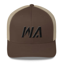 Washington - Mesh Back Trucker Cap - Black Embroidery - WA - Many Hat Color Options Available