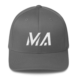 Massachusetts - Structured Twill Cap - White Embroidery - MA - Many Hat Color Options Available