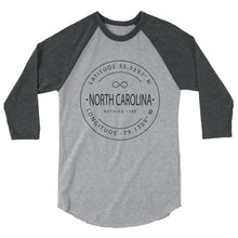 North Carolina - 3/4 Sleeve Raglan Shirt - Latitude & Longitude