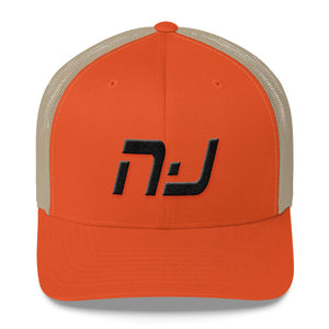 New Jersey - Mesh Back Trucker Cap - Black Embroidery - NJ - Many Hat Color Options Available