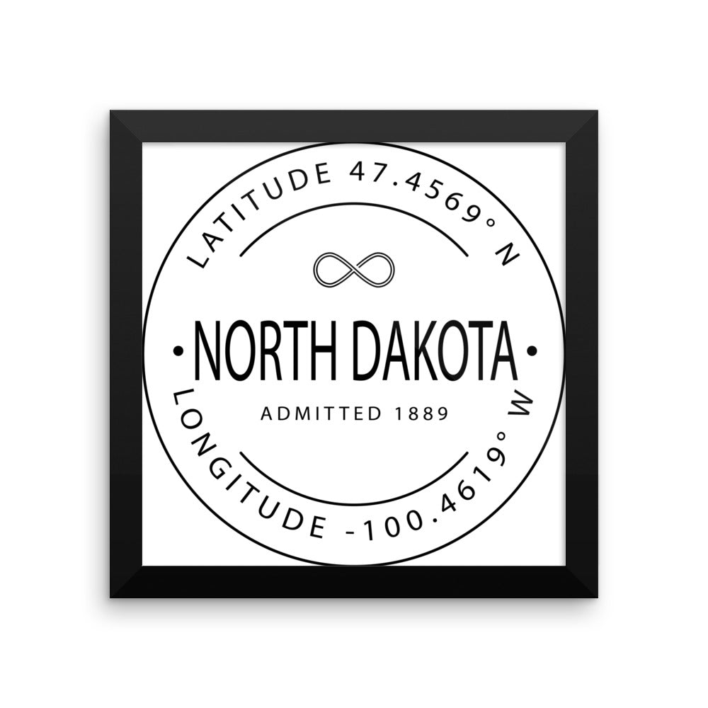 North Dakota - Framed Print - Latitude & Longitude