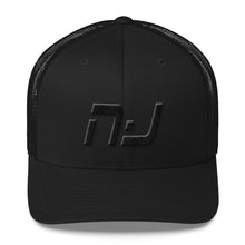 New Jersey - Mesh Back Trucker Cap - Black Embroidery - NJ - Many Hat Color Options Available