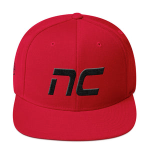 North Carolina - Flat Brim Hat - Black Embroidery - NC - Many Hat Color Options Available