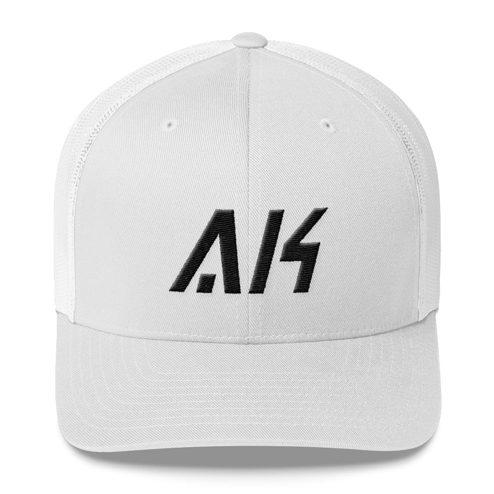 Alaska - Mesh Back Trucker Cap - Black Embroidery - AK - Many Hat Color Options Available