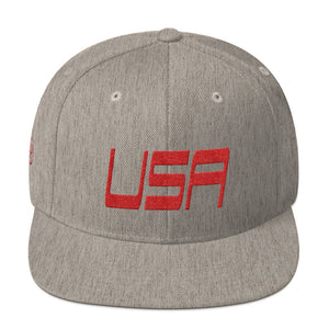USA Designs - Embroidered Flat Brim, Snapback Hat - USA