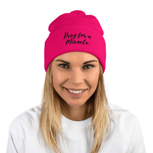 Margo's Collection - Pray for a Miracle - Black Embroidery - Pom-Pom Beanie - Different hat colors available