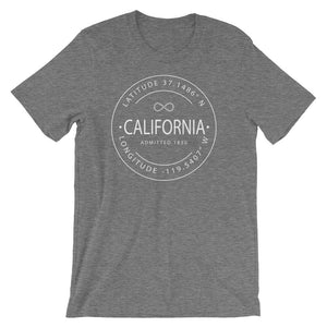 California - Short-Sleeve Unisex T-Shirt - Latitude & Longitude