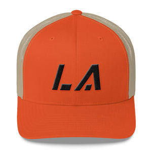 Louisiana - Mesh Back Trucker Cap - Black Embroidery - LA - Many Hat Color Options Available