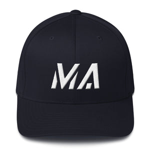 Massachusetts - Structured Twill Cap - White Embroidery - MA - Many Hat Color Options Available