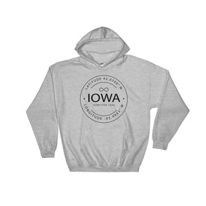 Iowa - Hooded Sweatshirt - Latitude & Longitude