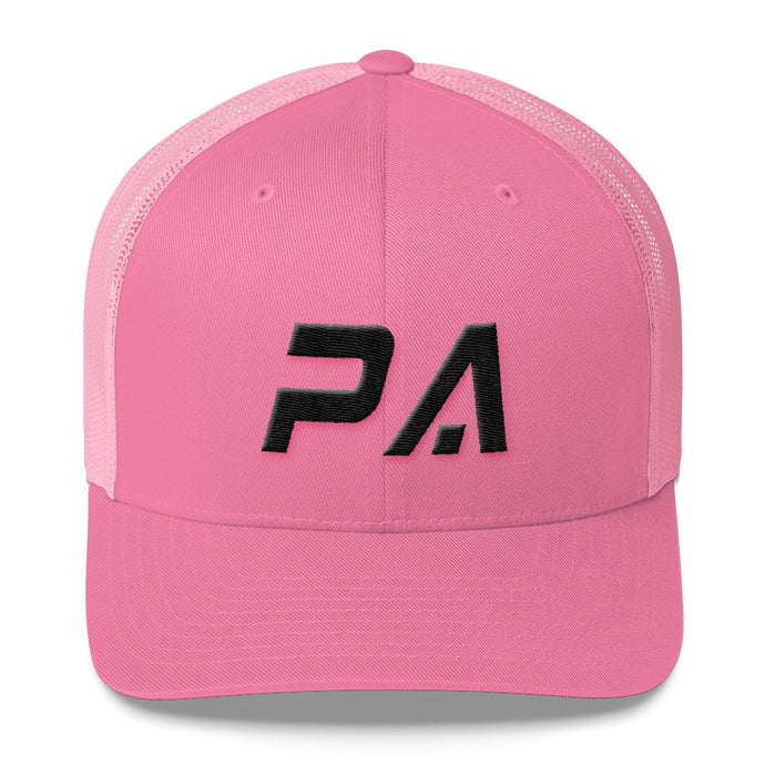 Pennsylvania - Mesh Back Trucker Cap - Black Embroidery - PA - Many Hat Color Options Available