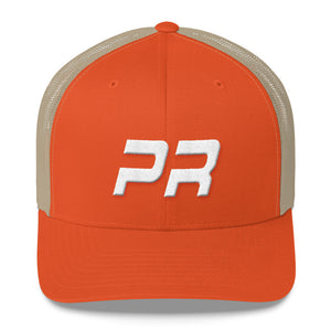 Puerto Rico - Mesh Back Trucker Cap - White Embroidery - PR - Many Hat Color Options Available
