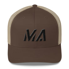 Massachusetts - Mesh Back Trucker Cap - Black Embroidery - MA - Many Hat Color Options Available