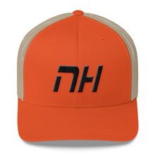 New Hampshire - Mesh Back Trucker Cap - Black Embroidery - NH - Many Hat Color Options Available
