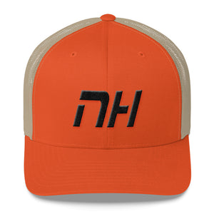 New Hampshire - Mesh Back Trucker Cap - Black Embroidery - NH - Many Hat Color Options Available