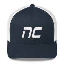 North Carolina - Mesh Back Trucker Cap - White Embroidery - NC - Many Hat Color Options Available