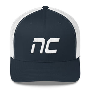 North Carolina - Mesh Back Trucker Cap - White Embroidery - NC - Many Hat Color Options Available