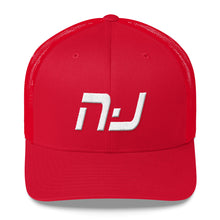 New Jersey - Mesh Back Trucker Cap - White Embroidery - NJ - Many Hat Color Options Available