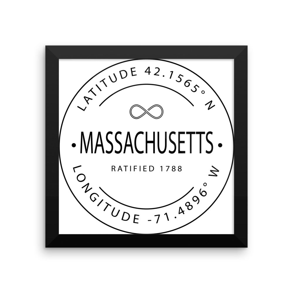 Massachusetts - Framed Print - Latitude & Longitude