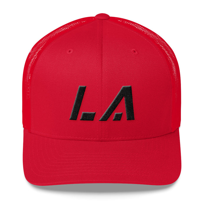 Louisiana - Mesh Back Trucker Cap - Black Embroidery - LA - Many Hat Color Options Available