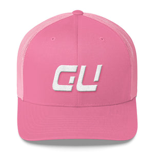 Guam - Mesh Back Trucker Cap - White Embroidery - GU - Many Hat Color Options Available