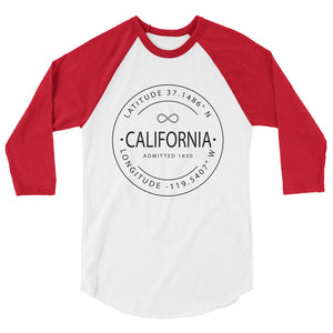 California - 3/4 Sleeve Raglan Shirt - Latitude & Longitude