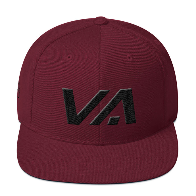 Virginia - Flat Brim Hat - Black Embroidery - VA - Many Hat Color Options Available