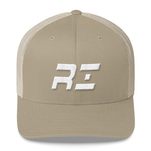Rhode Island - Mesh Back Trucker Cap - White Embroidery - PA - Many Hat Color Options Available