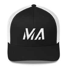 Massachusetts - Mesh Back Trucker Cap - White Embroidery - MA - Many Hat Color Options Available