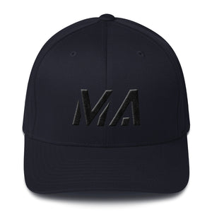 Massachusetts - Structured Twill Cap - Black Embroidery - MA - Many Hat Color Options Available